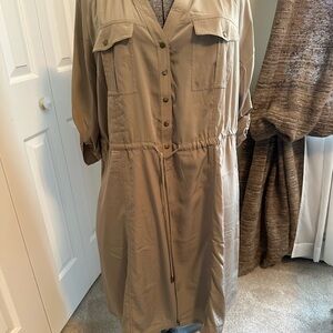 Lane Bryant Tan Button-Down Lightweight Dress